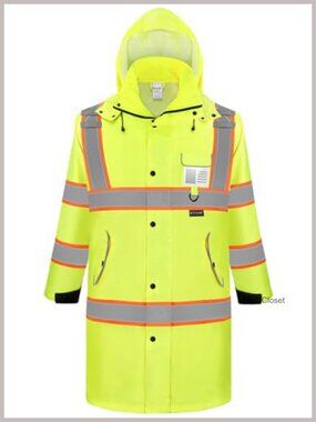 Reflective Rain Coat Waterproof ANSI Class 3 Hi Vis Long Sleeve Trench